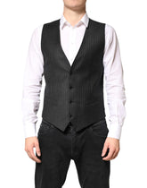 Dolce & Gabbana Black Stripes Wool Dress Men Waistcoat Vest - IT48 | M