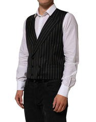 Dolce & Gabbana Black Stripes Wool Dress Men Waistcoat Vest - IT50 | L