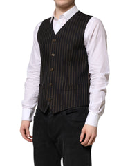 Dolce & Gabbana Black Stripes Wool Formal Men Waistcoat Vest - IT48 | M - Vests