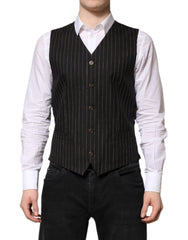 Dolce & Gabbana Black Stripes Wool Formal Men Waistcoat Vest - IT48 | M - Vests