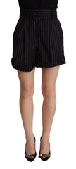Dolce & Gabbana Black Stripes Wool High Waist Trouser Bermuda Shorts - IT40|S - Bermudas
