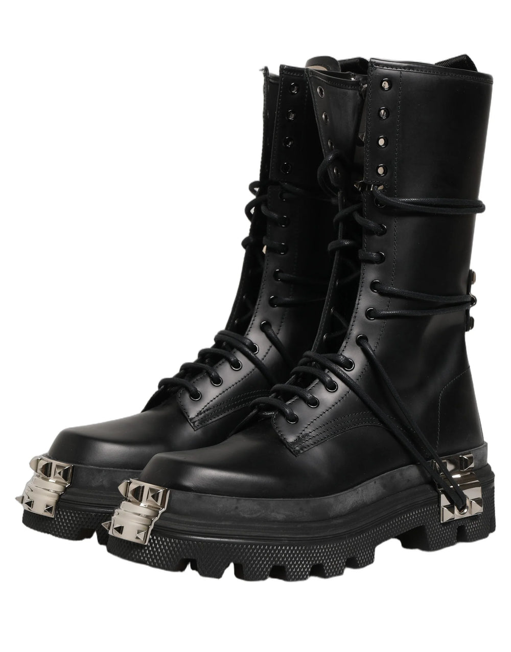 Dolce & Gabbana Sort Stud Platform Combat Høje Støvler