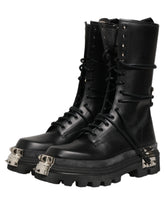Dolce & Gabbana Black Stud Platform Combat High Boots Shoes - EU44/US11