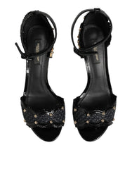 Dolce & Gabbana Black Studded Ankle Strap Sandals Shoes - EU36/US5.5 - Sandals