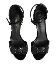 Dolce & Gabbana Black Studded Ankle Strap Sandals Shoes - EU36/US5.5