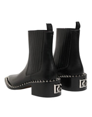 Dolce & Gabbana Black Studded Chelsea Short Ankle Boots Shoes - Boots