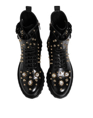 Dolce & Gabbana Black Studded Lace Up Mid Calf Boots Shoes - EU42.5/US9.5