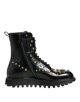 Dolce & Gabbana Black Studded Lace Up Mid Calf Boots Shoes - Boots