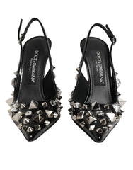 Dolce & Gabbana Black Studded Leather Heels Slingbacks Shoes - Heels