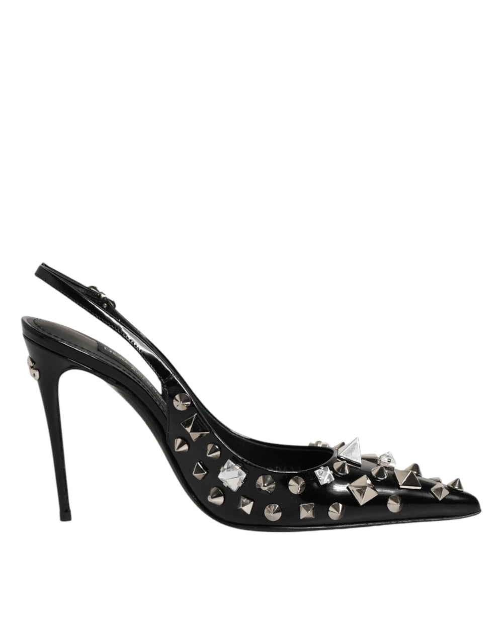 Dolce & Gabbana Black Studded Leather Heels Slingbacks Shoes - Heels