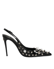 Dolce & Gabbana Black Studded Leather Heels Slingbacks Shoes - Heels