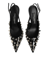 Dolce & Gabbana Black Studded Leather Heels Slingbacks Shoes - Heels