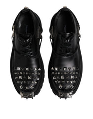 Dolce & Gabbana Black Studded Leather Hi-Trekking Derby Men Shoes