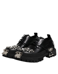 Dolce & Gabbana Black Studded Leather Hi-Trekking Derby Men Shoes