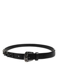 Dolce & Gabbana Black Studded Leather Metal Logo Buckle Belt - 90 cm / 36 Inches - Belts