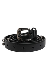 Dolce & Gabbana Black Studded Leather Metal Logo Buckle Belt - 90 cm / 36 Inches - Belts