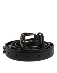 Dolce & Gabbana Black Studded Leather Metal Logo Buckle Belt - 90 cm / 36 Inches - Belts