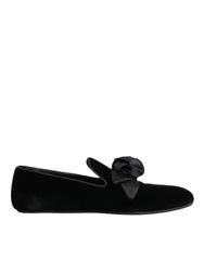 Dolce & Gabbana Black Suede Cotton Rose Slip On Loafers Shoes - EU43/US10