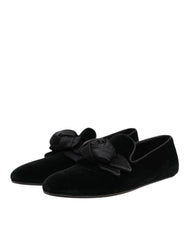 Dolce & Gabbana Black Suede Cotton Rose Slip On Loafers Shoes - EU43/US10 - Flats