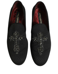 Dolce & Gabbana Black Suede Cross Slip On Men Loafers Shoes - EU44/US11