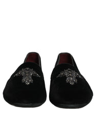Dolce & Gabbana Black Suede Embellished Dress Loafers Shoes - EU45/US12