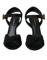 Dolce & Gabbana Black Suede Embellished Heels Sandals Shoes - EU36.5/US6