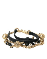 Dolce & Gabbana Black Suede Gold Chain Crystal Waist Belt - Belts
