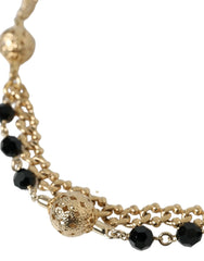 Dolce & Gabbana Black Suede Gold Chain Crystal Waist Belt - Belts