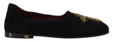 Dolce & Gabbana Black Suede Gold Cross Slip On Loafers Shoes - Flats