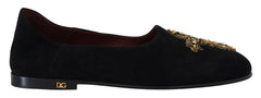 Dolce & Gabbana Black Suede Gold Cross Slip On Loafers Shoes - Flats