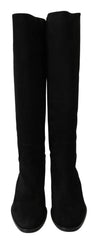 Dolce & Gabbana Black Suede Knee High Flat Boots Shoes - EU35/US4.5 - Boots