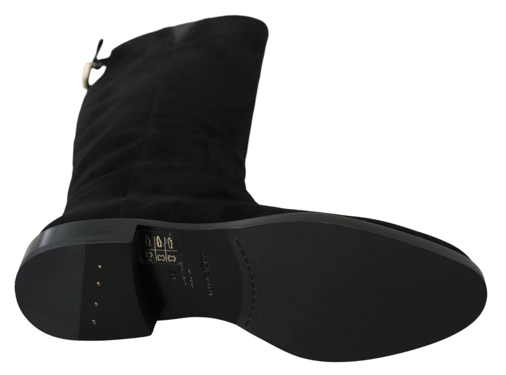 Dolce & Gabbana Black Suede Knee High Flat Boots Shoes - EU35/US4.5