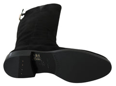 Dolce & Gabbana Black Suede Knee High Flat Boots Shoes - EU35/US4.5