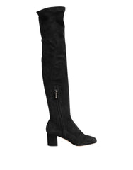 Dolce & Gabbana Black Suede Leather Knee High Boots Shoes - Boots