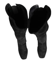 Dolce & Gabbana Black Suede Leather Knee High Boots Shoes - Boots