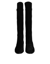 Dolce & Gabbana Black Suede Leather Knee High Boots Shoes - EU35/US4.5