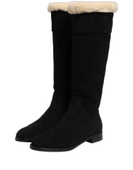 Dolce & Gabbana Black Suede Leather Knee High Boots Shoes - EU36.5/US6