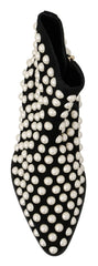 Dolce & Gabbana Black Suede Pearl Studs Boots Shoes - EU39/US8.5 - Boots