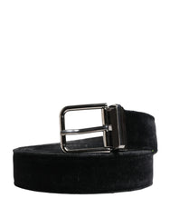 Dolce & Gabbana Black Suede Silver Tone Metal Buckle Men Belt - 95 cm / 38 Inches