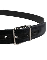 Dolce & Gabbana Black Suede Silver Tone Metal Buckle Men Belt - 95 cm / 38 Inches