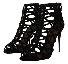 Dolce & Gabbana Black Suede Stiletto Heels Bette Sandals Shoes - EU41/US10.5
