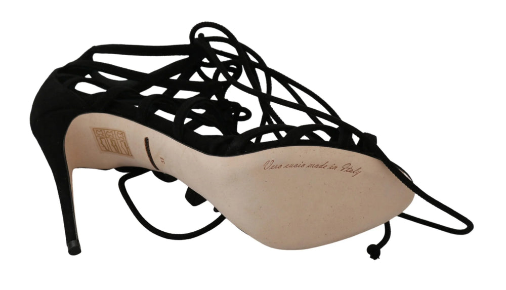 Dolce & Gabbana sorte stilethæle i ruskind med rem. Sandaler – EU36/US5.5