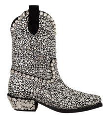 Dolce & Gabbana Black Suede Strass Crystal Cowgirl Boots - EU35/US4.5 - Boots