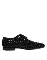 Dolce & Gabbana Black Suede Strass Derby Formal Shoes - Shoes