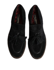 Dolce & Gabbana Black Suede Tassel Embellished Loafers Shoes - EU44/US11 - Flats