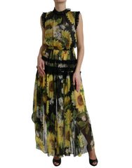 Dolce & Gabbana Black Sunflower A-line Pleated Maxi Dress - IT40|S - Dresses