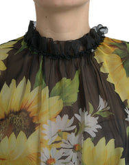 Dolce & Gabbana Black Sunflower A-line Pleated Maxi Dress - IT40|S - Dresses