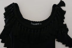 Dolce & Gabbana Black Tank Top Blouse Tassle Cotton Blouse - Tank Tops