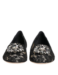 Dolce & Gabbana Black Taormina Lace Crystals Flats Shoes - Flats