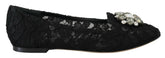 Dolce & Gabbana Black Taormina Lace Crystals Flats Shoes - EU35/US4.5 - Flats